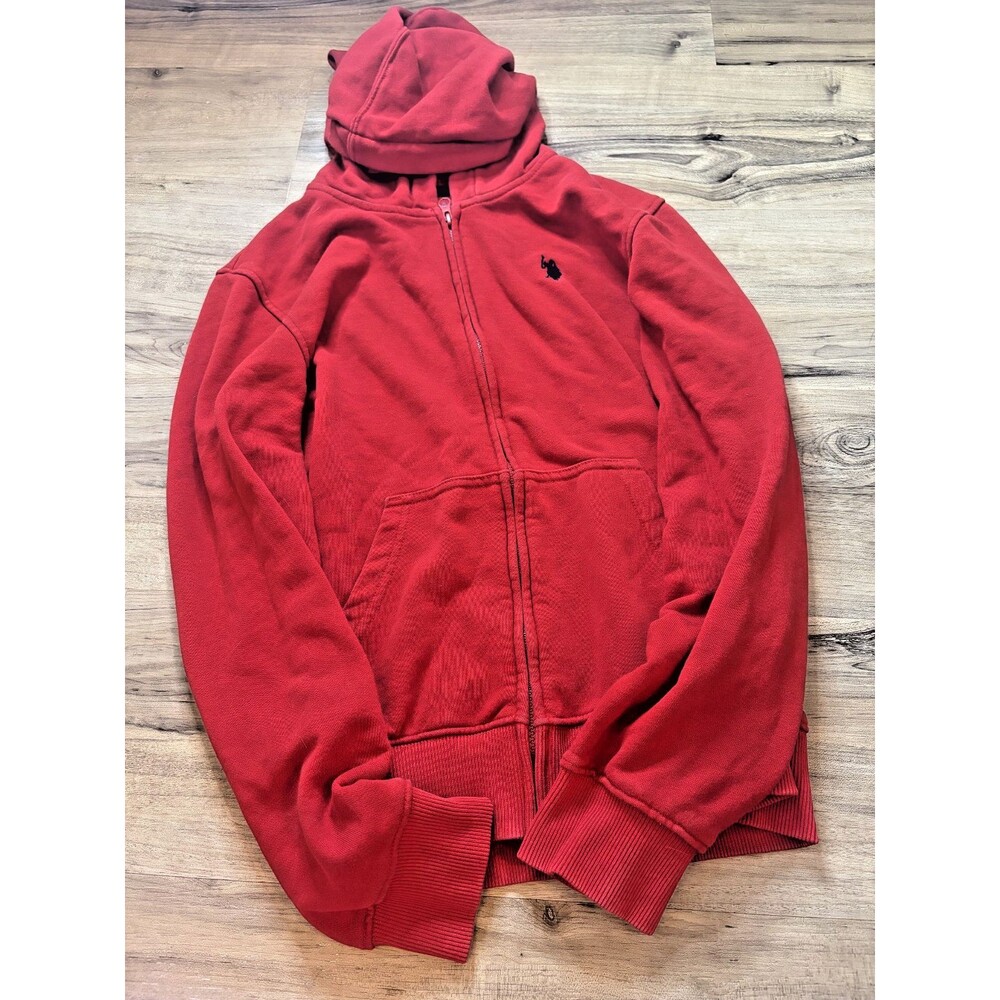 U.S. Polo Assn. Ralph Lauren Men's Red Full Zip Hooded Logo Knit Hoodie Size XL